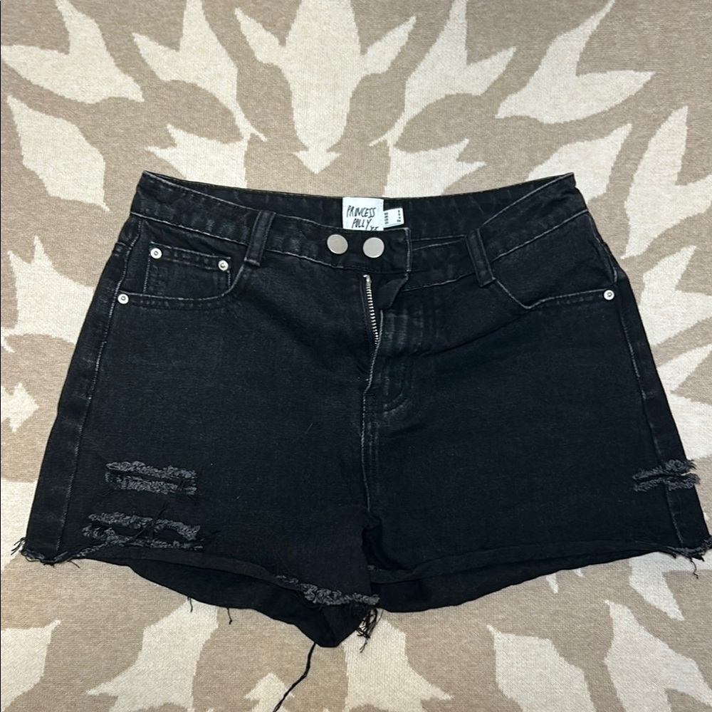 Black Distressed Denim Shorts